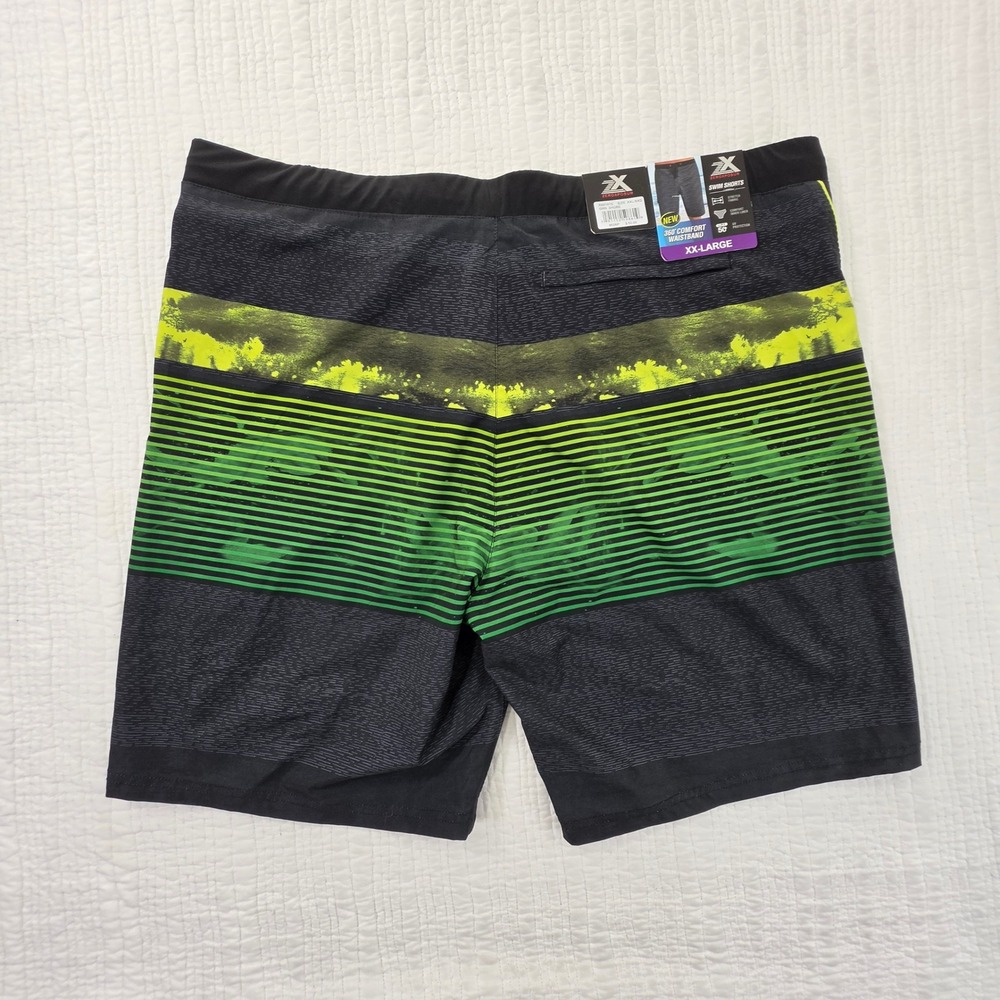 ZeroXposur Mens Swim Shorts XXL Black Neon Green Striped‎ Board Shorts NWT